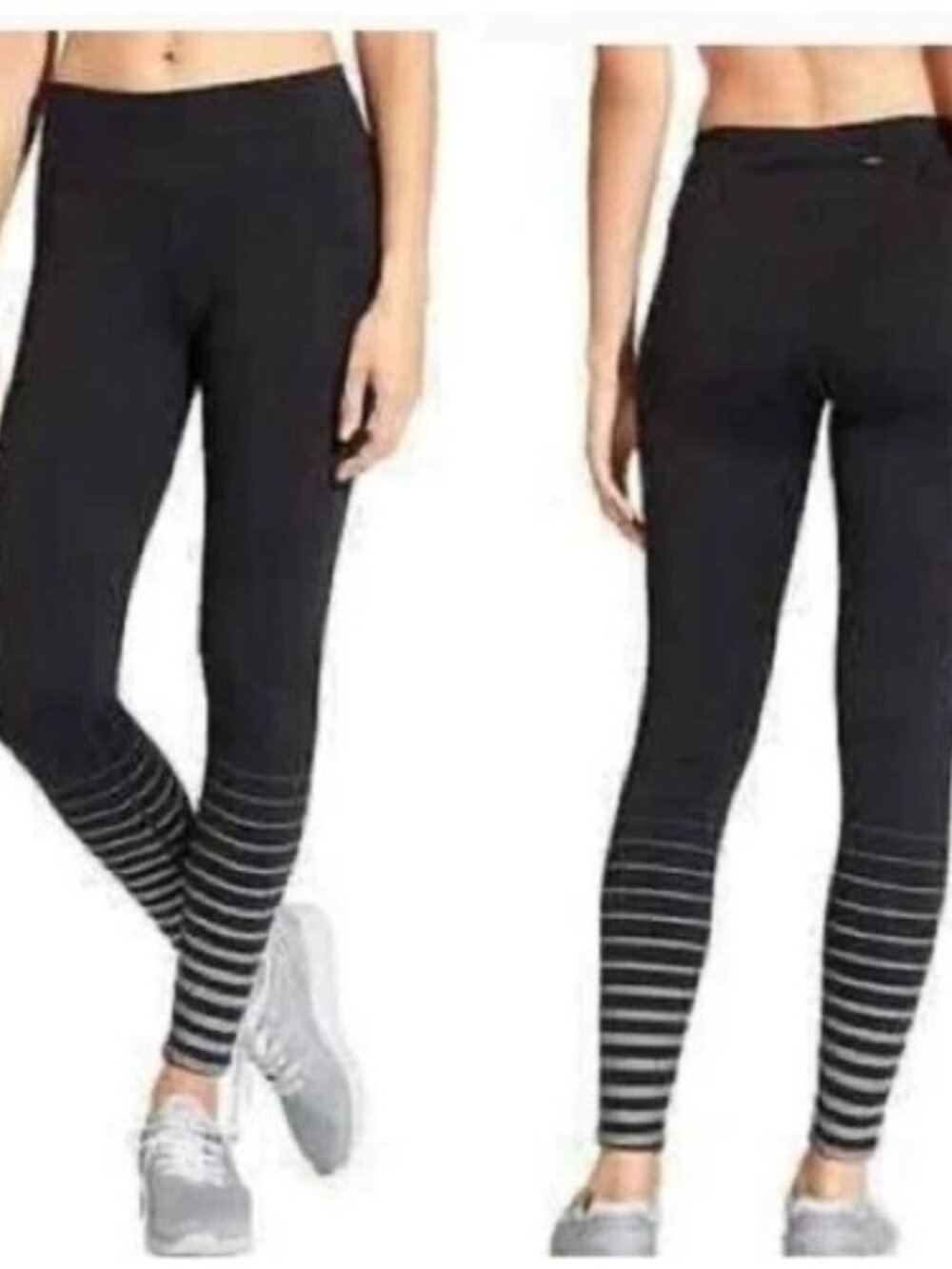 Athleta Black Silver Striped Accent Full Length Leggings S EUC